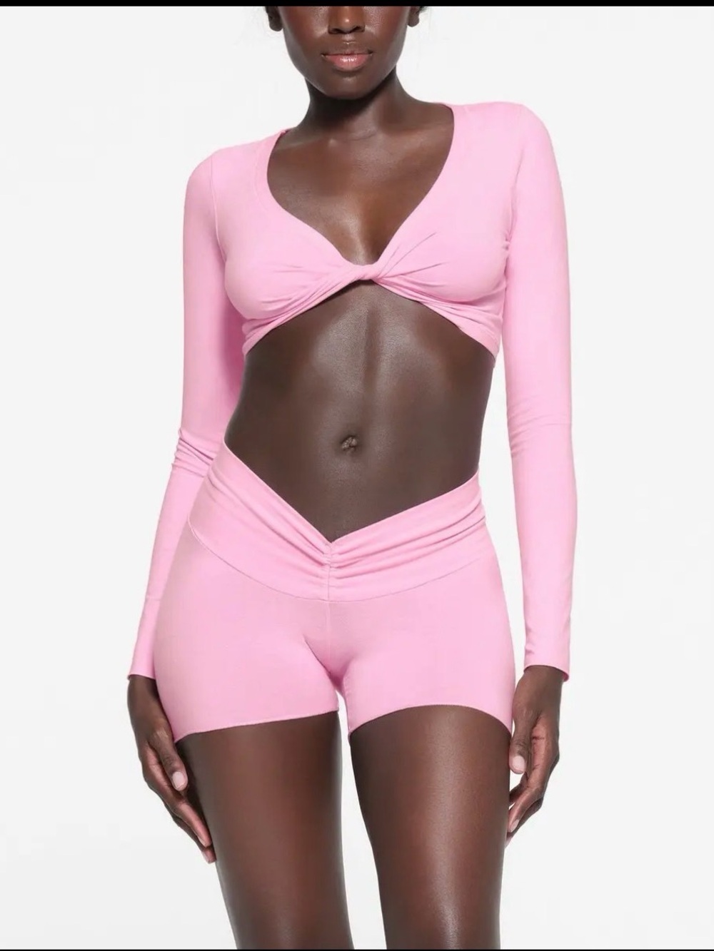 🍭🍭🍭Skims Women's Cotton Candy Pink Twist-Front Long Sleeve Crop Top